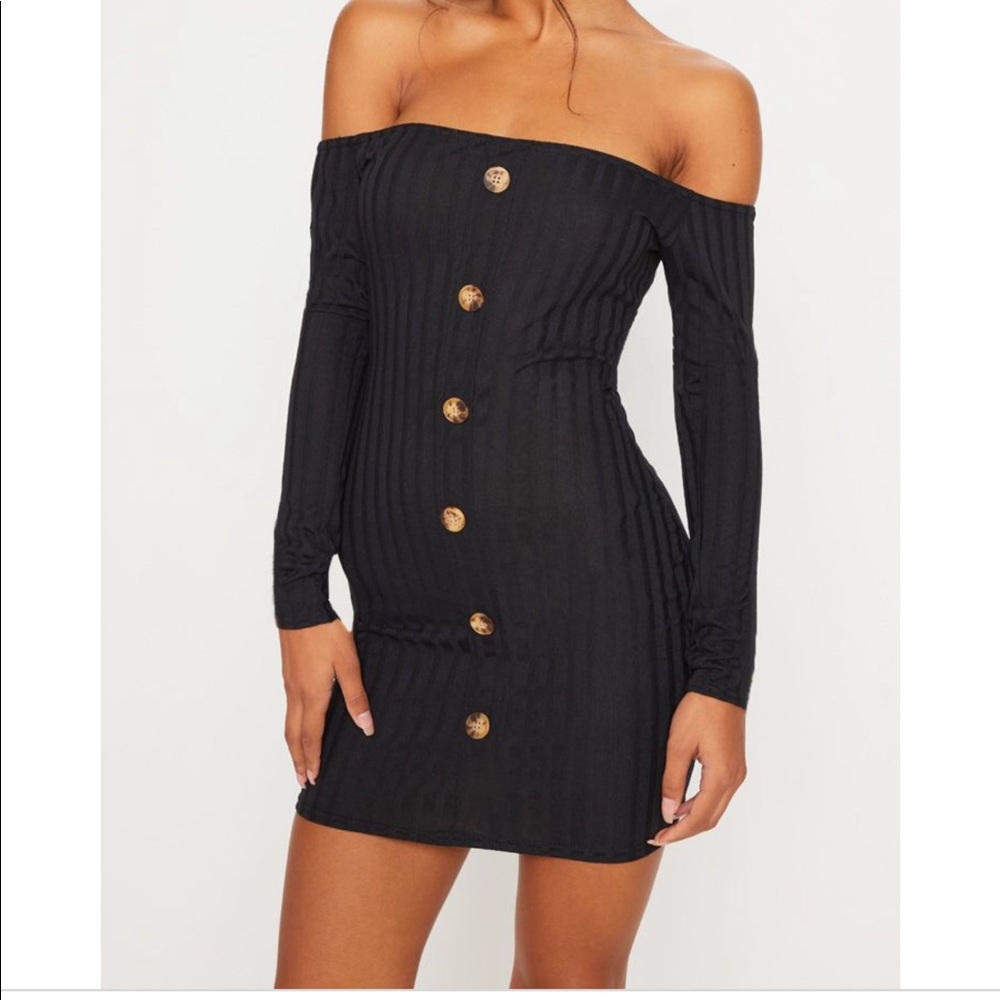 PLT ribbed button detail bardot dress